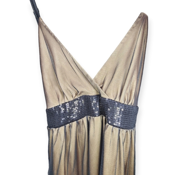 Hanita short dress Italian made bronze colour with black trims size 12 - Picture 2 of 11